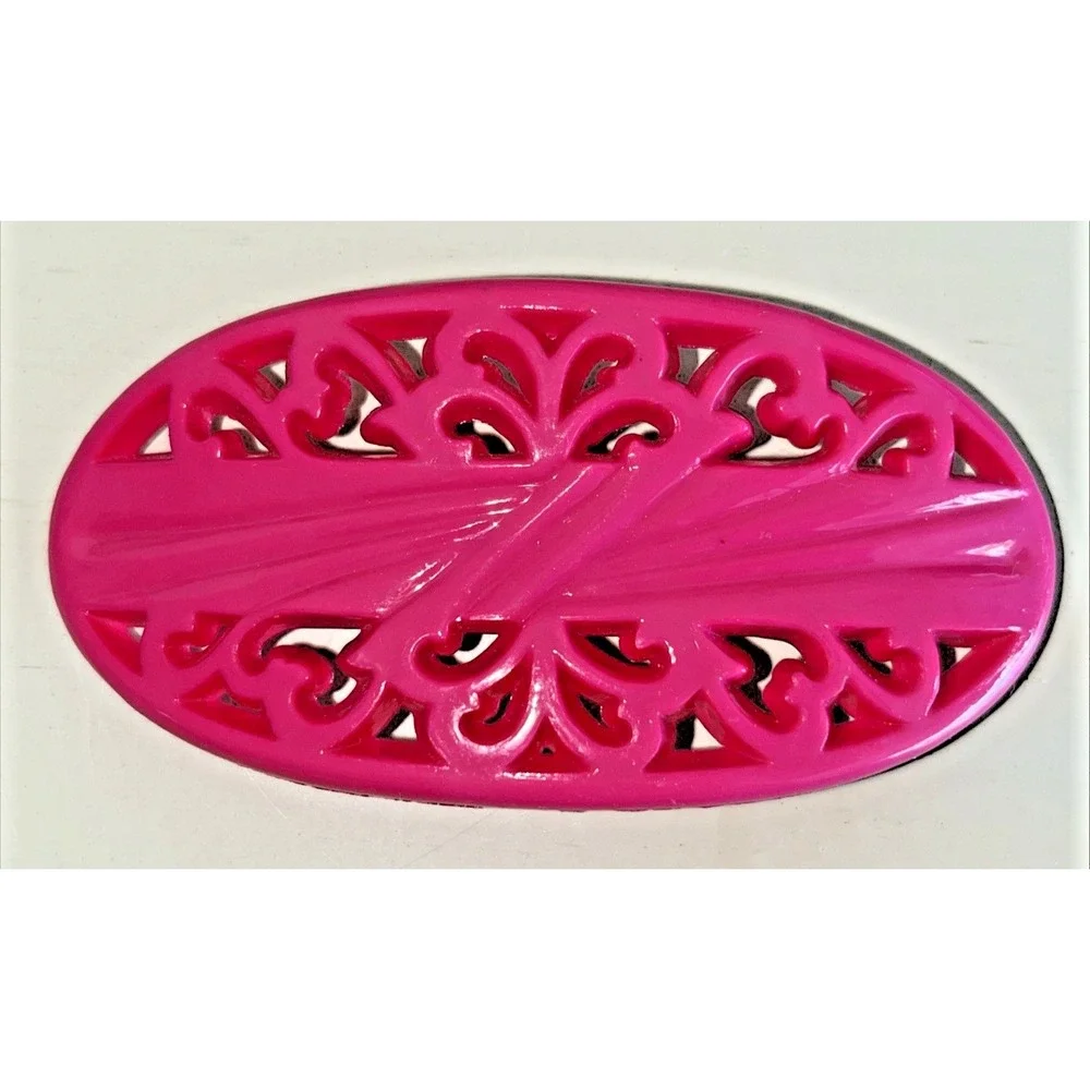 Vintage Barrette Hair Clip 80s Hot Pink Acrylic Plastic Made in Taiwan